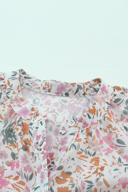 Vibrant Floral Mandarin Neckline Blouse