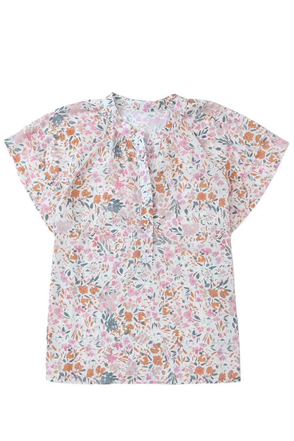 Vibrant Floral Mandarin Neckline Blouse