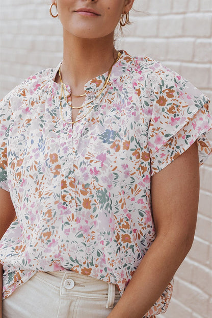 Vibrant Floral Mandarin Neckline Blouse