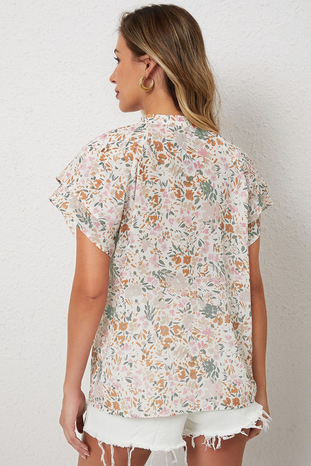 Vibrant Floral Mandarin Neckline Blouse