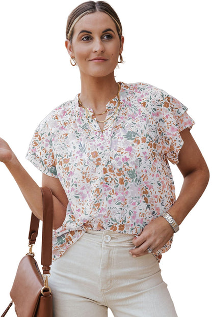 Vibrant Floral Mandarin Neckline Blouse