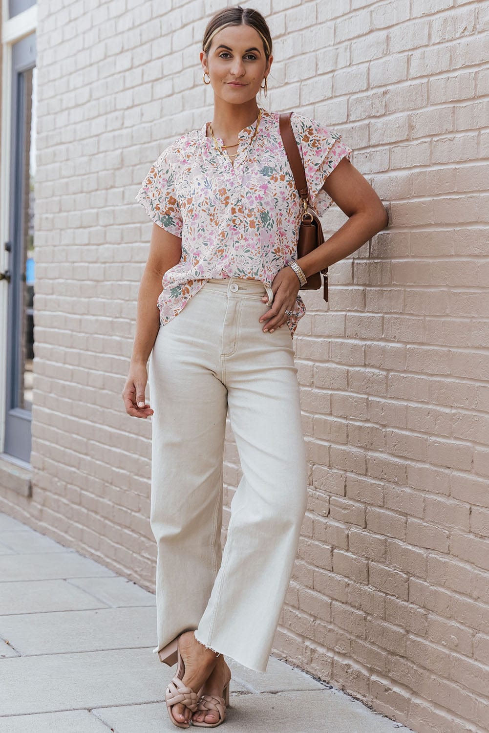 Vibrant Floral Mandarin Neckline Blouse