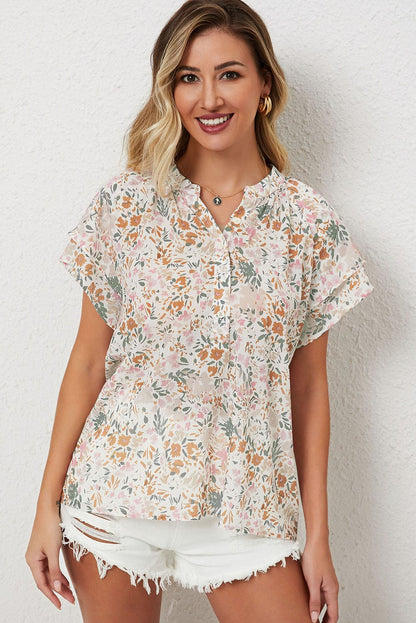Vibrant Floral Mandarin Neckline Blouse