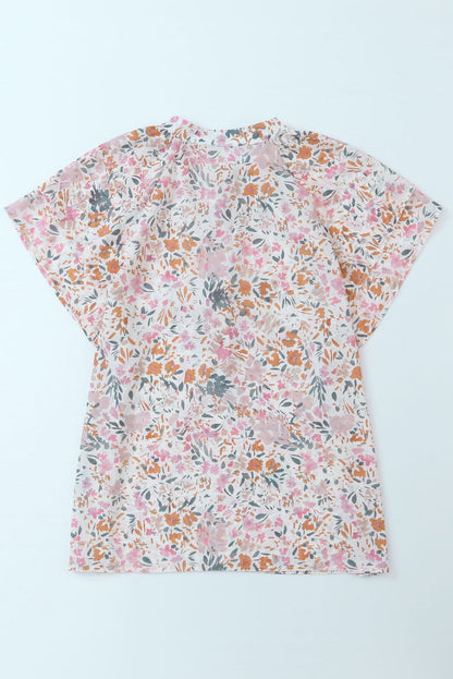 Vibrant Floral Mandarin Neckline Blouse