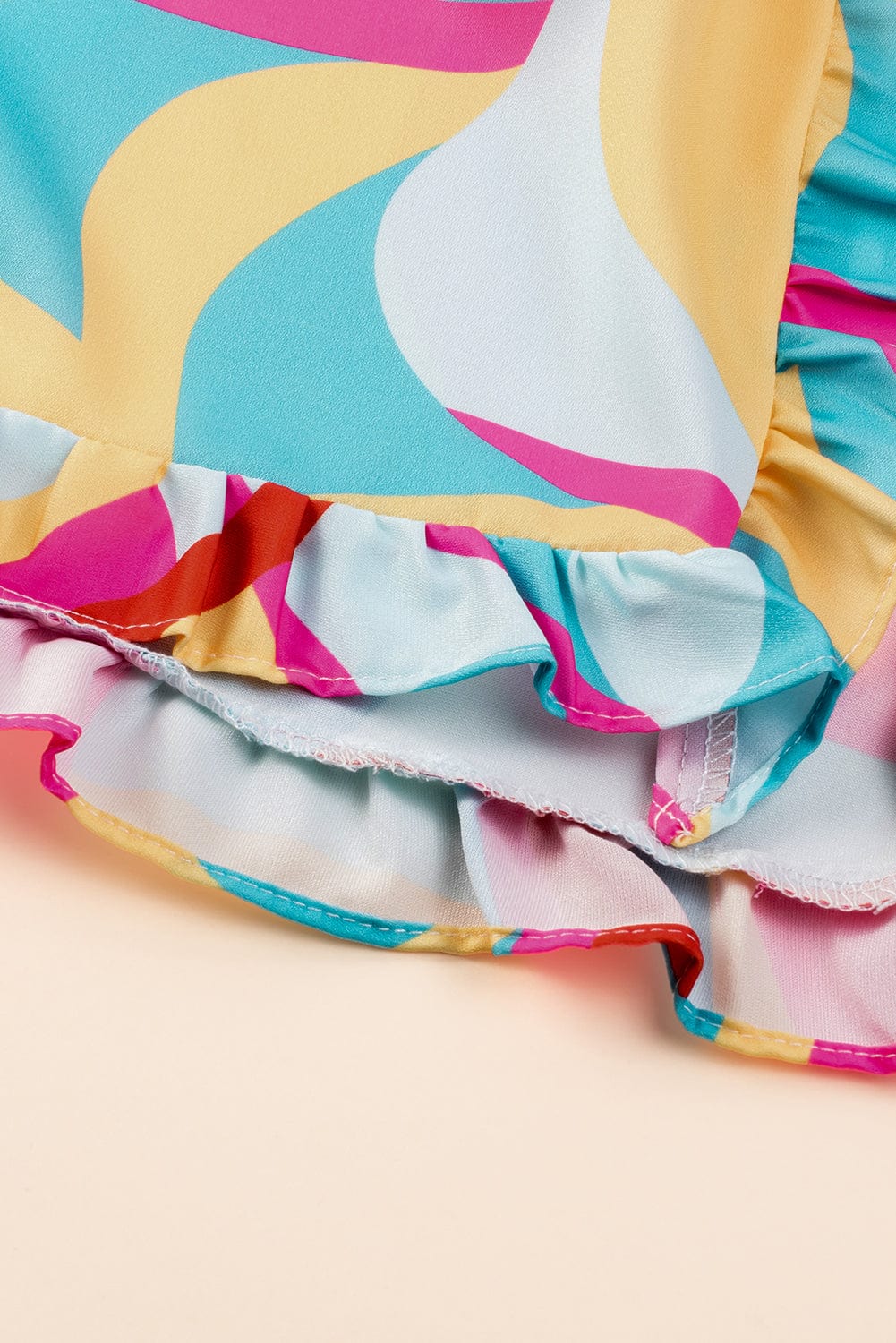 Vibrant Frilled Batwing Sleeve Multicolour Print Blouse