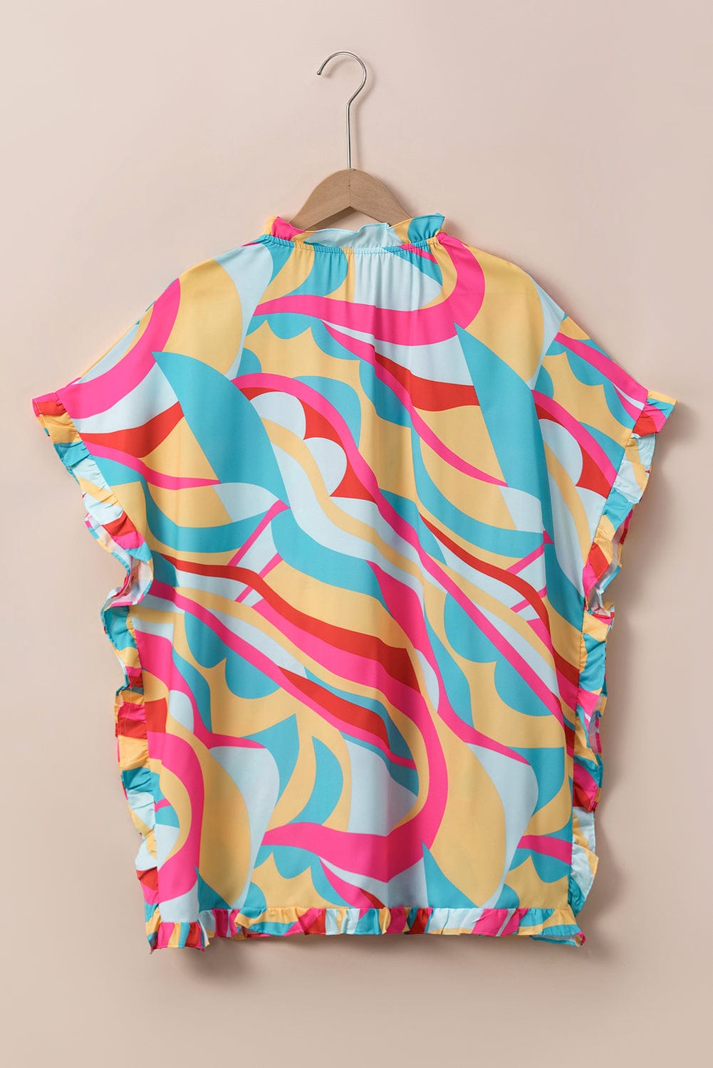 Vibrant Frilled Batwing Sleeve Multicolour Print Blouse