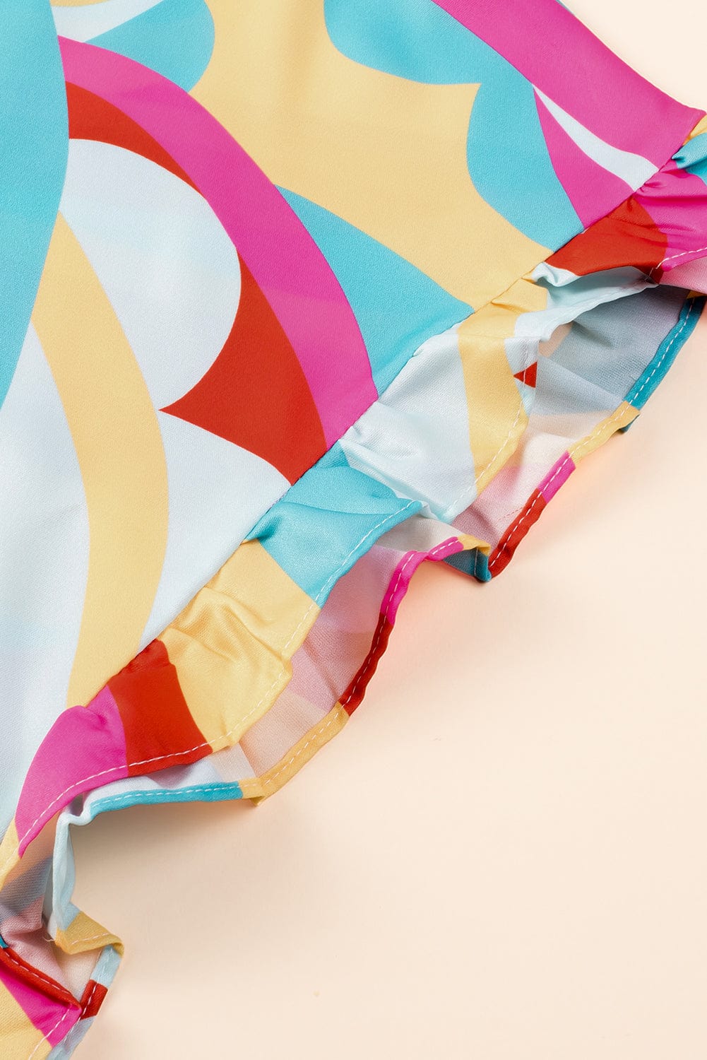 Vibrant Frilled Batwing Sleeve Multicolour Print Blouse