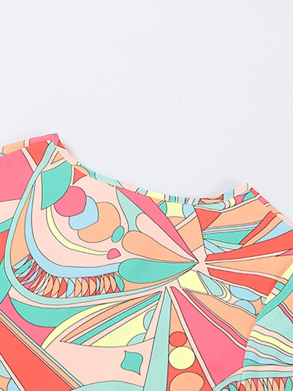 Vibrant Geometric Pattern Flared Dress with Tassel Detail