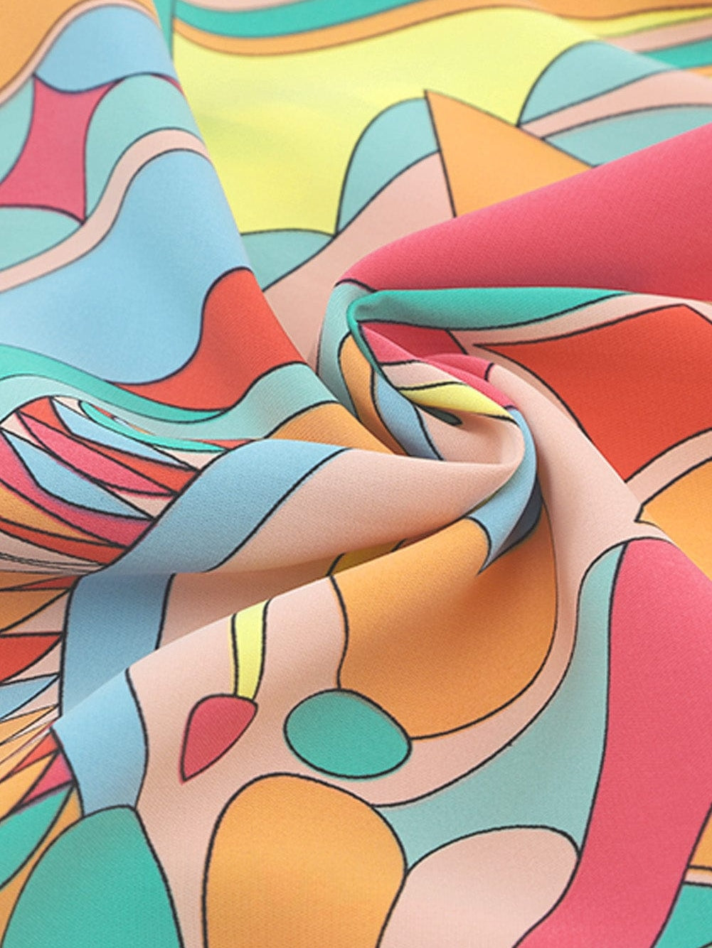 Vibrant Geometric Pattern Flared Dress with Tassel Detail