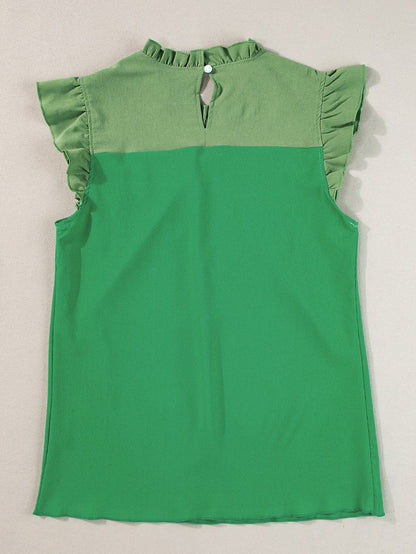 Vibrant Green Dual Tone Frilled Flutter Sleeve Top