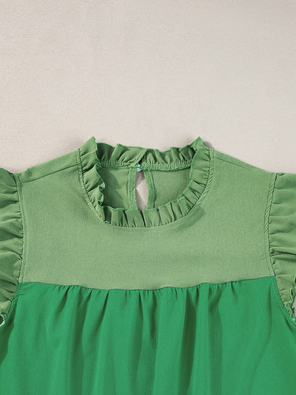 Vibrant Green Dual Tone Frilled Flutter Sleeve Top