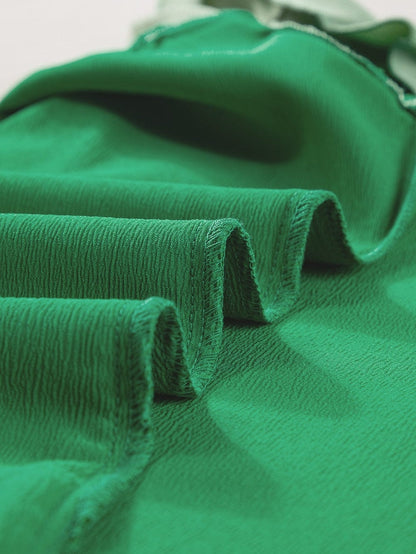 Vibrant Green Dual Tone Frilled Flutter Sleeve Top