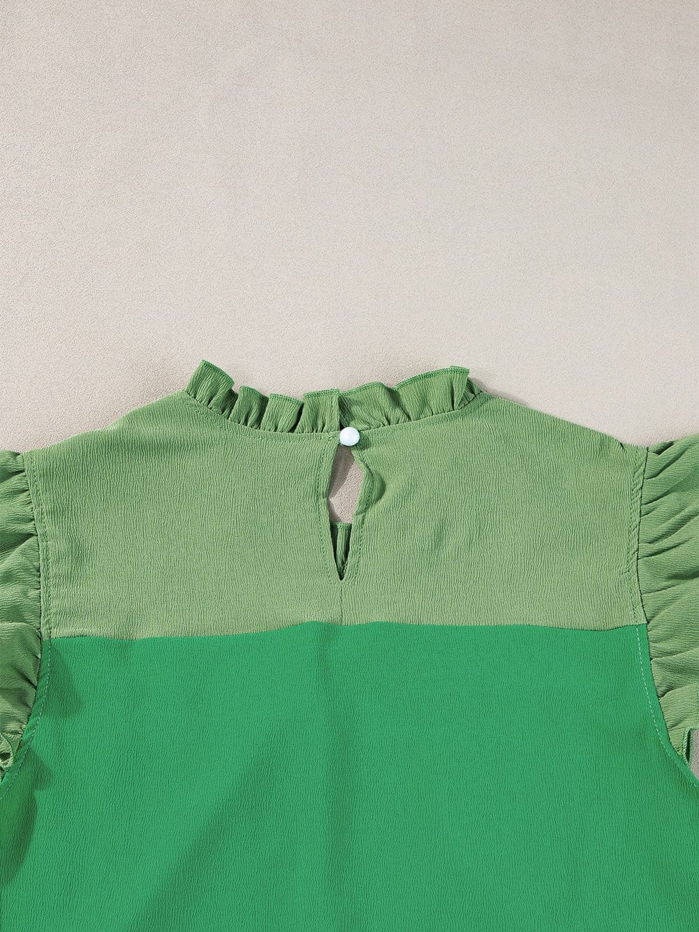 Vibrant Green Dual Tone Frilled Flutter Sleeve Top