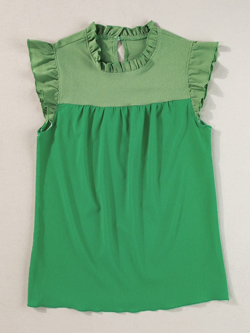 Vibrant Green Dual Tone Frilled Flutter Sleeve Top