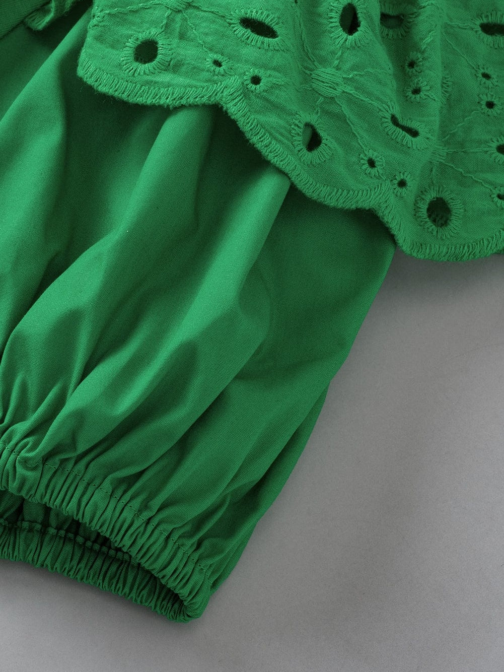 Vibrant Green Embroidered Puff Sleeve Blouse