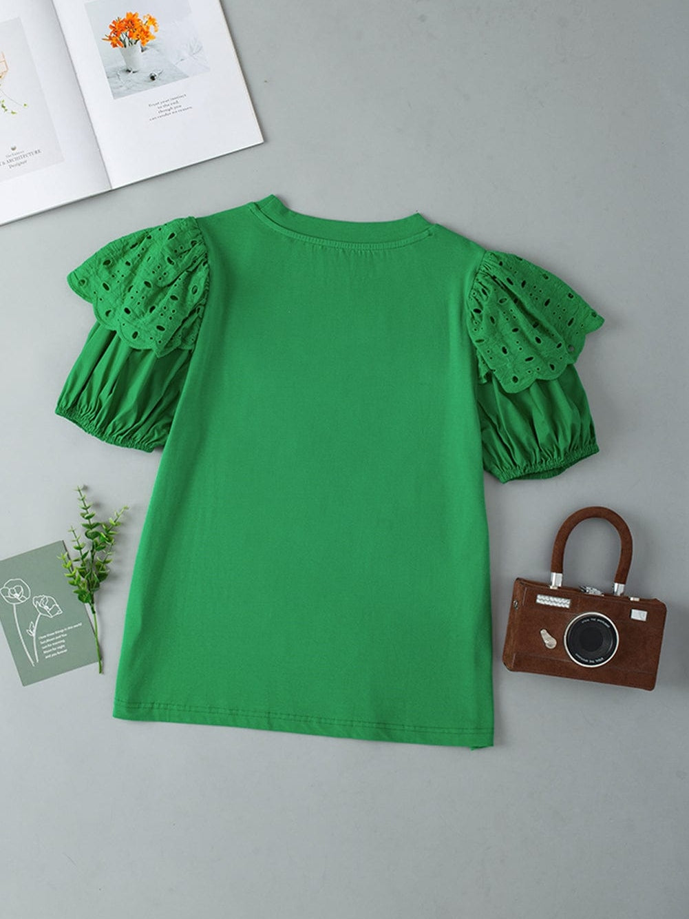 Vibrant Green Embroidered Puff Sleeve Blouse