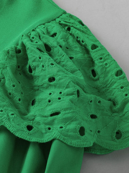 Vibrant Green Embroidered Puff Sleeve Blouse