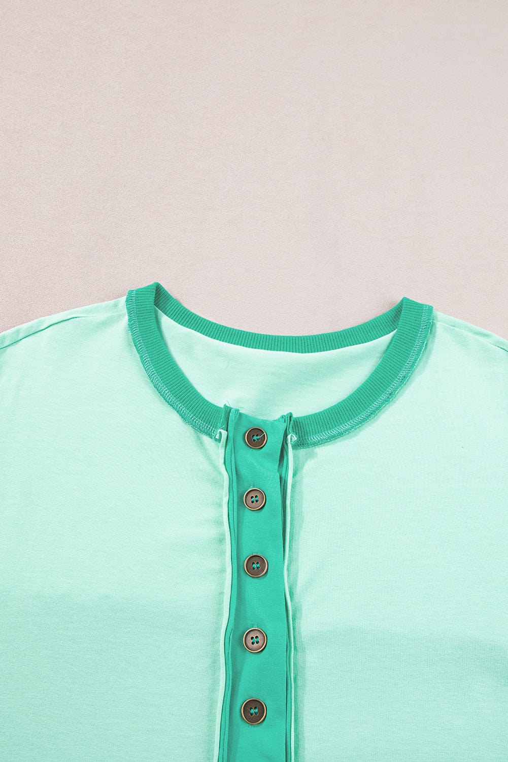 Vibrant Green Half Button Patchwork Tee for Casual Outings