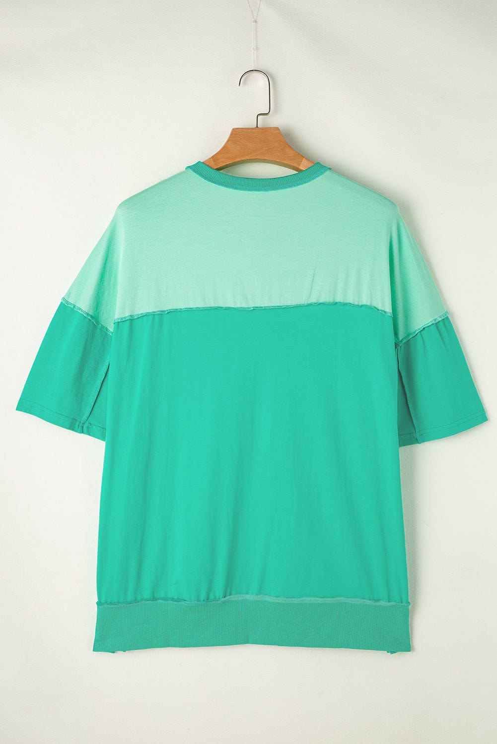 Vibrant Green Half Button Patchwork Tee for Casual Outings