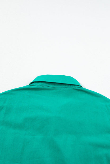 Vibrant Green Ruffle Sleeve Button-Up Mini Dress