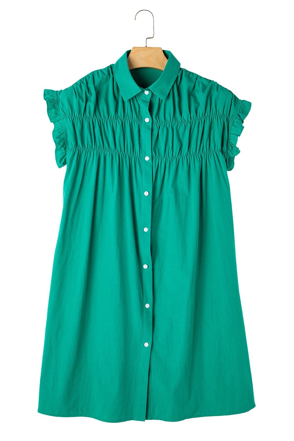Vibrant Green Ruffle Sleeve Button-Up Mini Dress