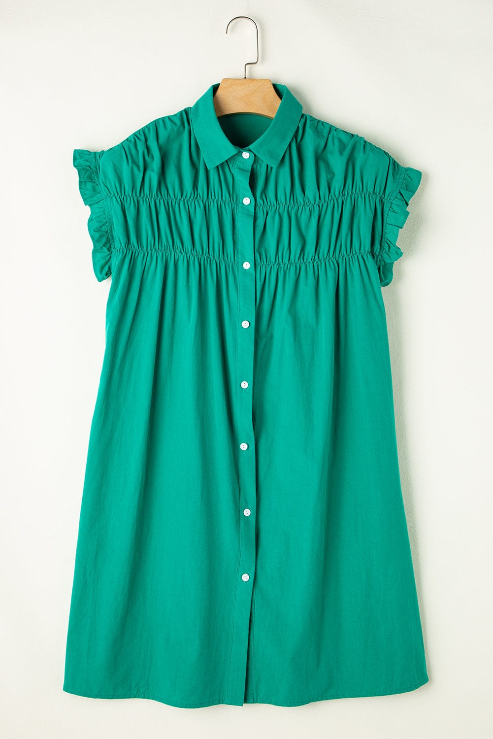 Vibrant Green Ruffle Sleeve Button-Up Mini Dress