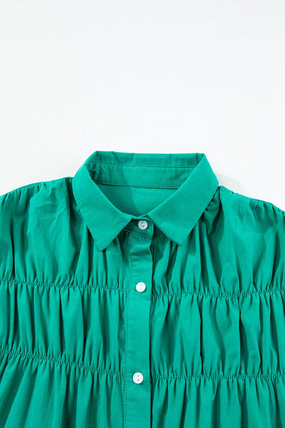 Vibrant Green Ruffle Sleeve Button-Up Mini Dress