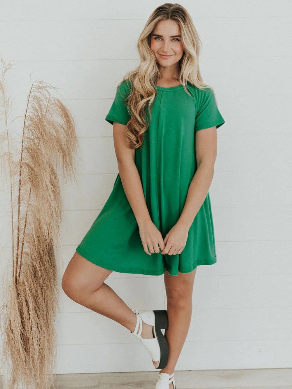 Vibrant Green Stitched Tunic Dress