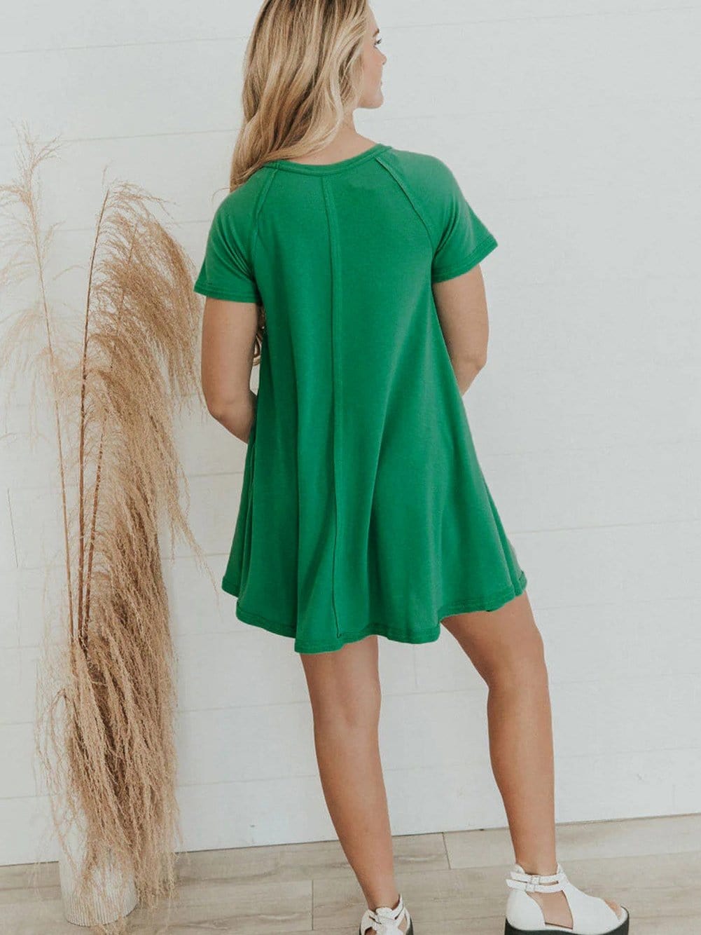 Vibrant Green Stitched Tunic Dress