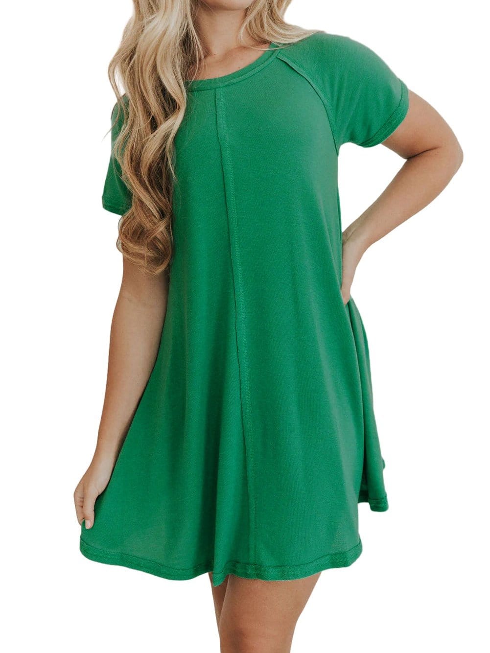 Vibrant Green Stitched Tunic Dress