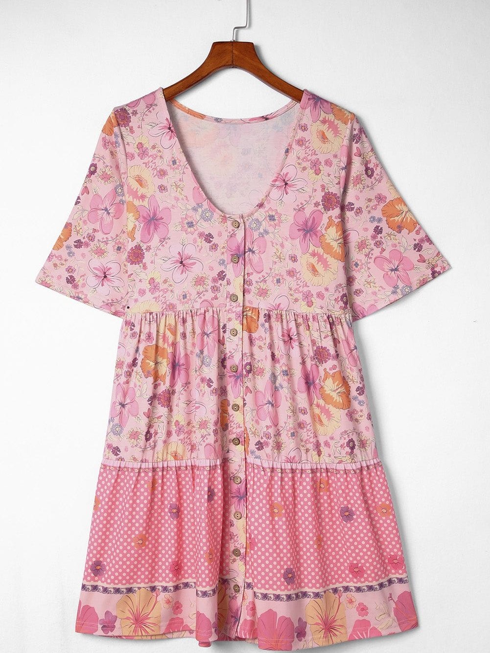 Vibrant Hibiscus Blossom Ruffled Mini Dress