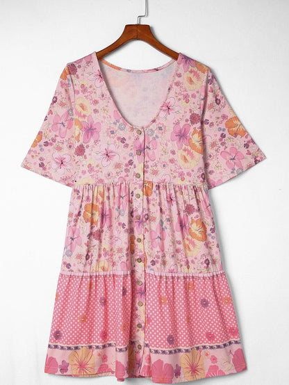 Vibrant Hibiscus Blossom Ruffled Mini Dress