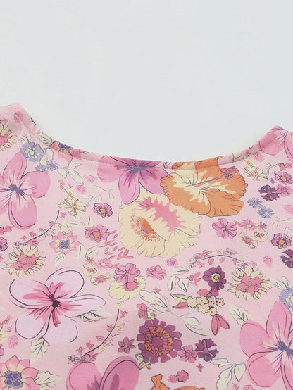 Vibrant Hibiscus Blossom Ruffled Mini Dress