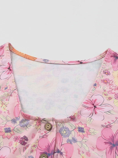 Vibrant Hibiscus Blossom Ruffled Mini Dress