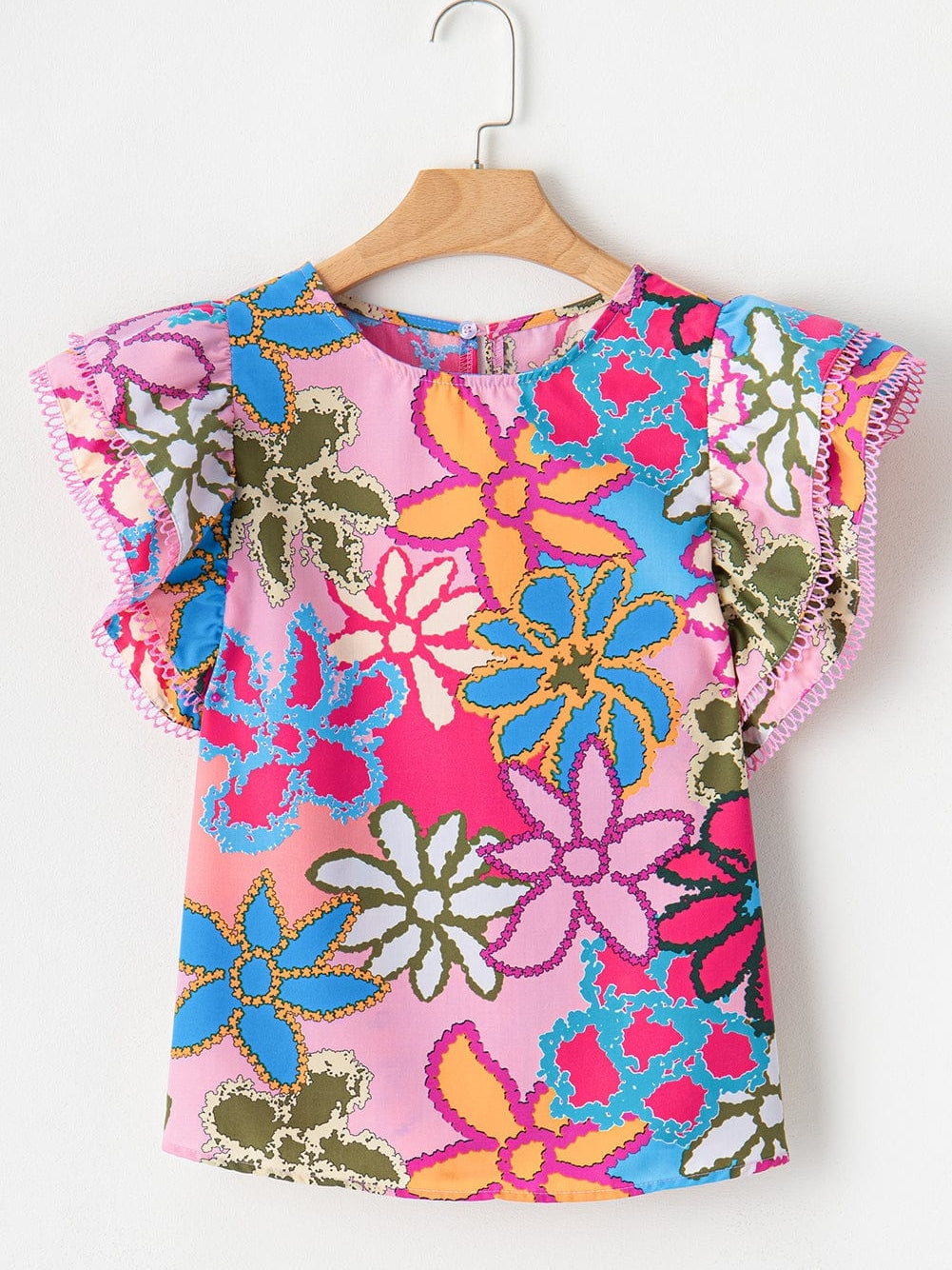 Vibrant Multicolored Floral Ruffle Sleeve Top