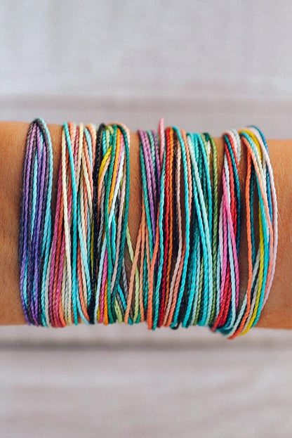 Vibrant Multicolored Wax Rope Stack Bracelet Set