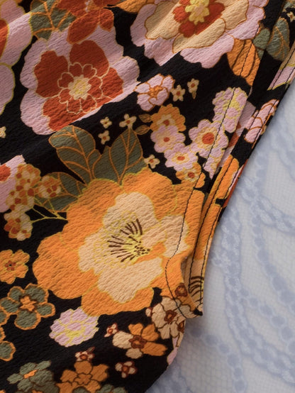 Vibrant Orange Floral Print Ruffled Halter Top