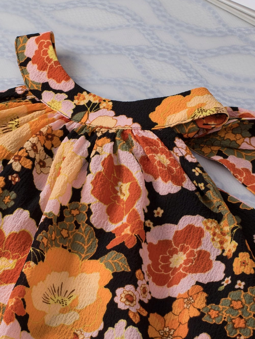 Vibrant Orange Floral Print Ruffled Halter Top