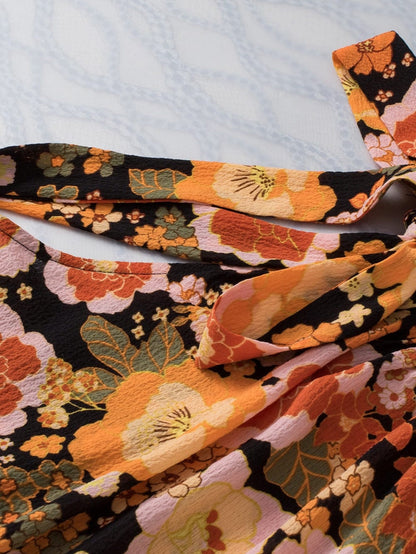 Vibrant Orange Floral Print Ruffled Halter Top