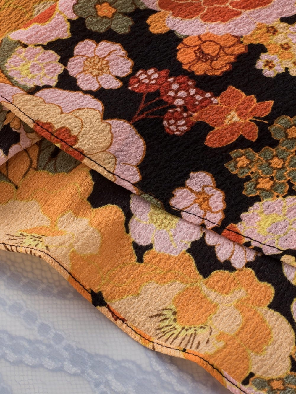 Vibrant Orange Floral Print Ruffled Halter Top