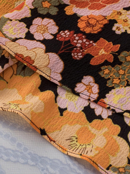 Vibrant Orange Floral Print Ruffled Halter Top