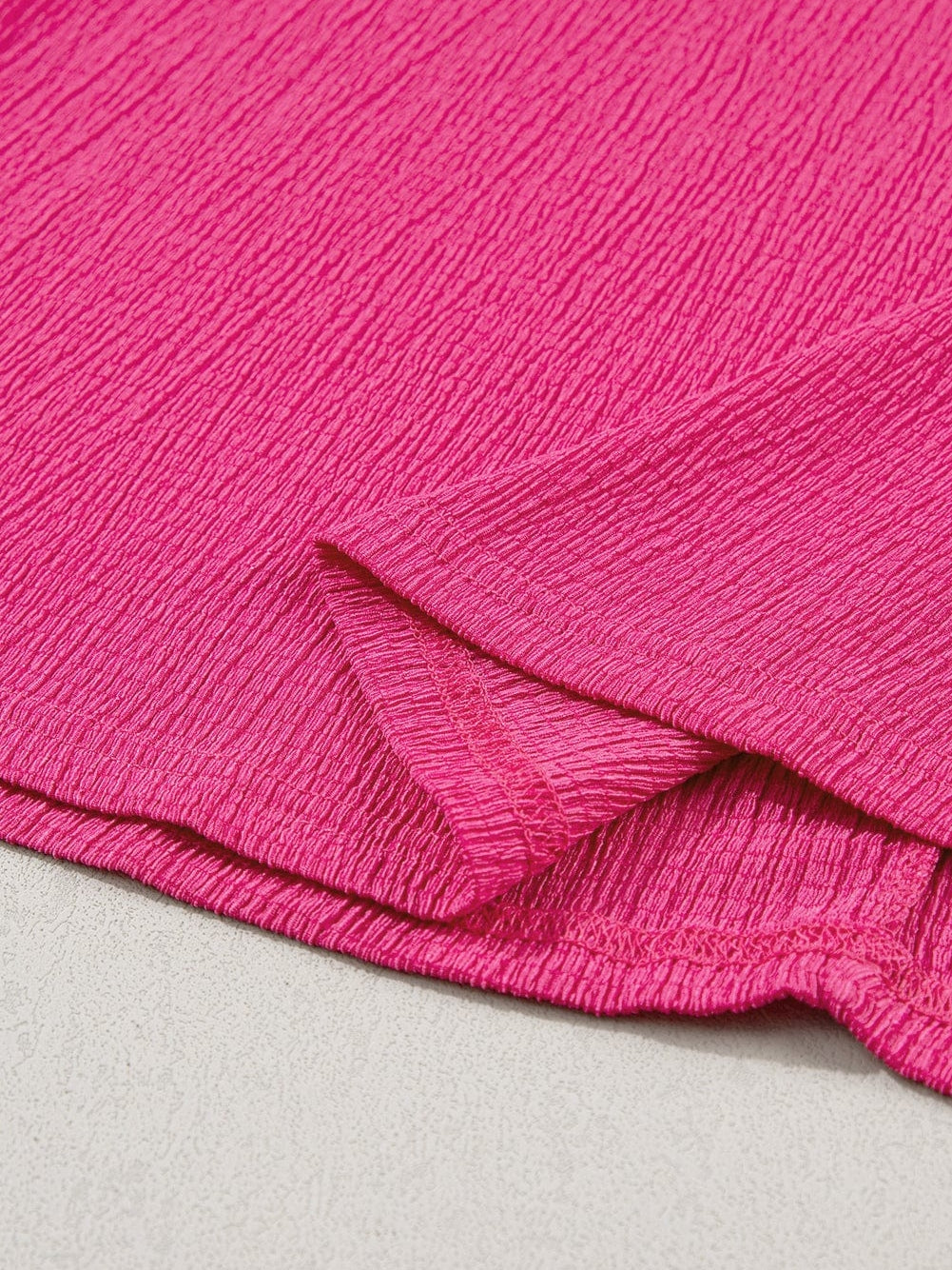Vibrant Pink Crinkled V Neck Oversized Sleeve Top