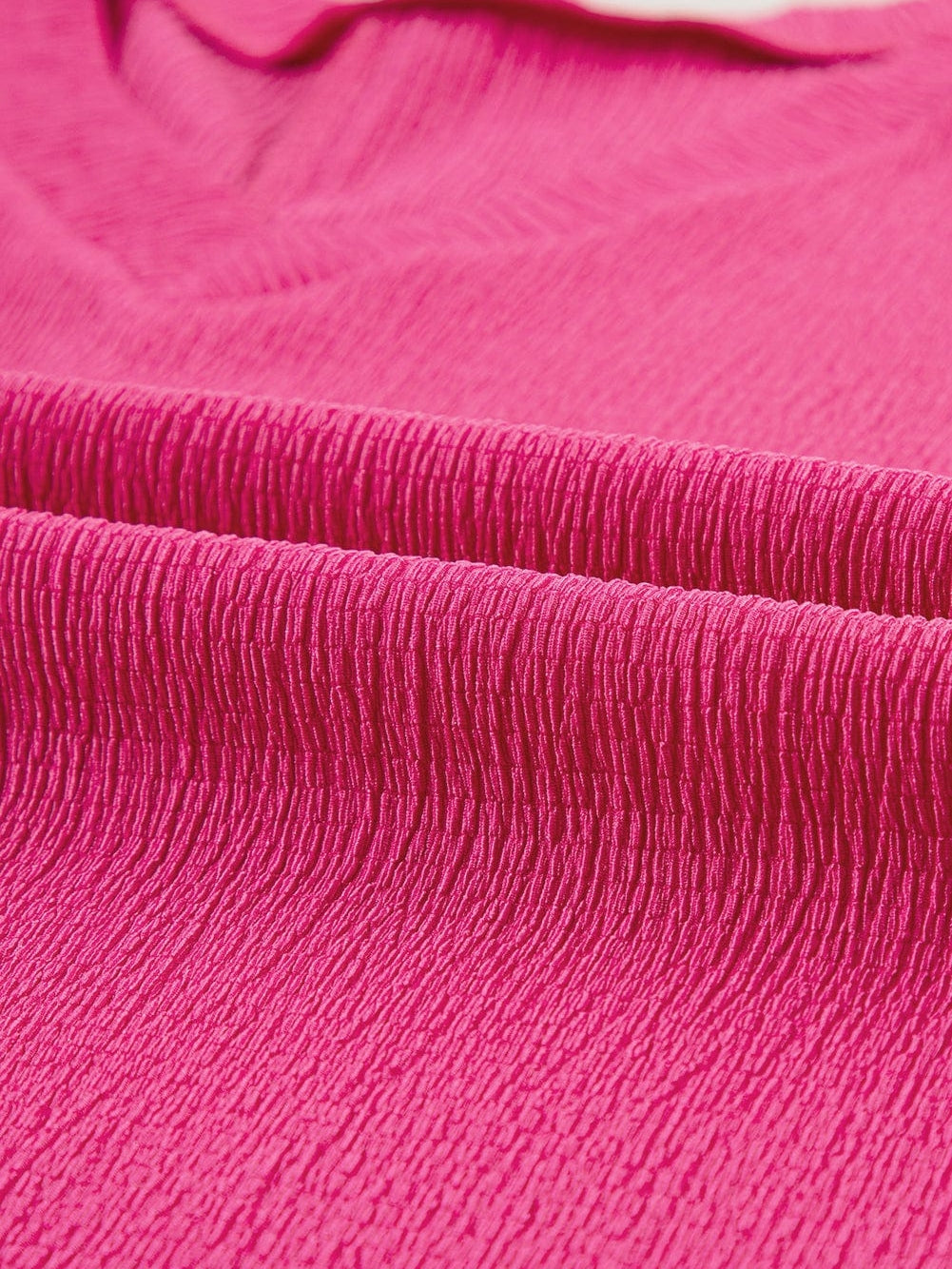 Vibrant Pink Crinkled V Neck Oversized Sleeve Top