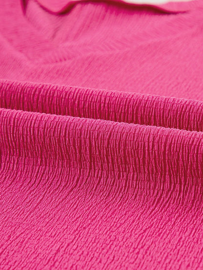 Vibrant Pink Crinkled V Neck Oversized Sleeve Top