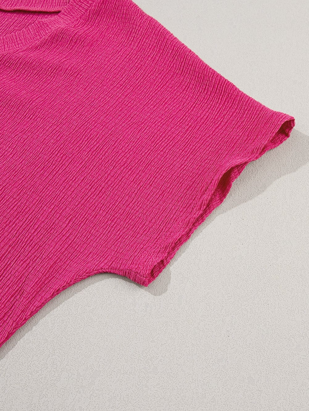 Vibrant Pink Crinkled V Neck Oversized Sleeve Top