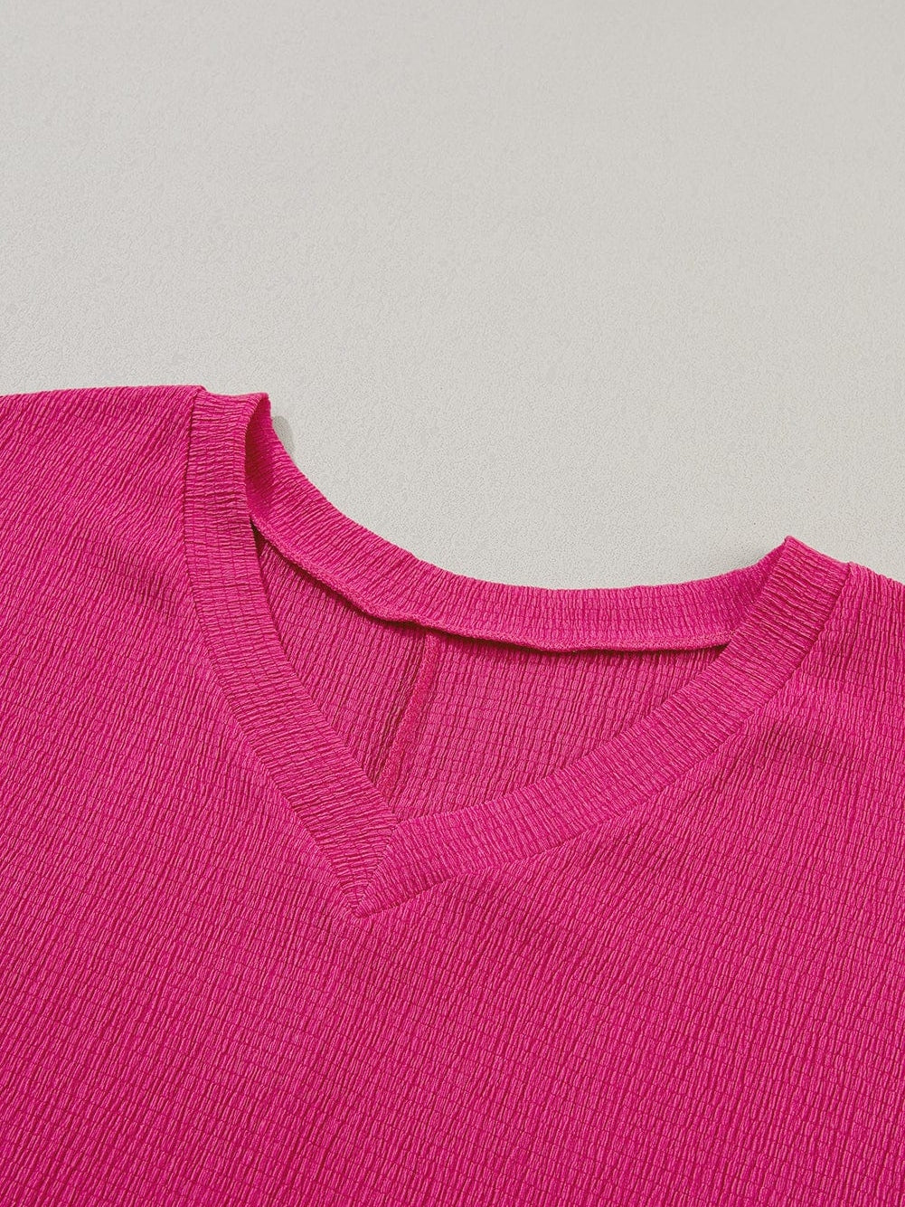 Vibrant Pink Crinkled V Neck Oversized Sleeve Top