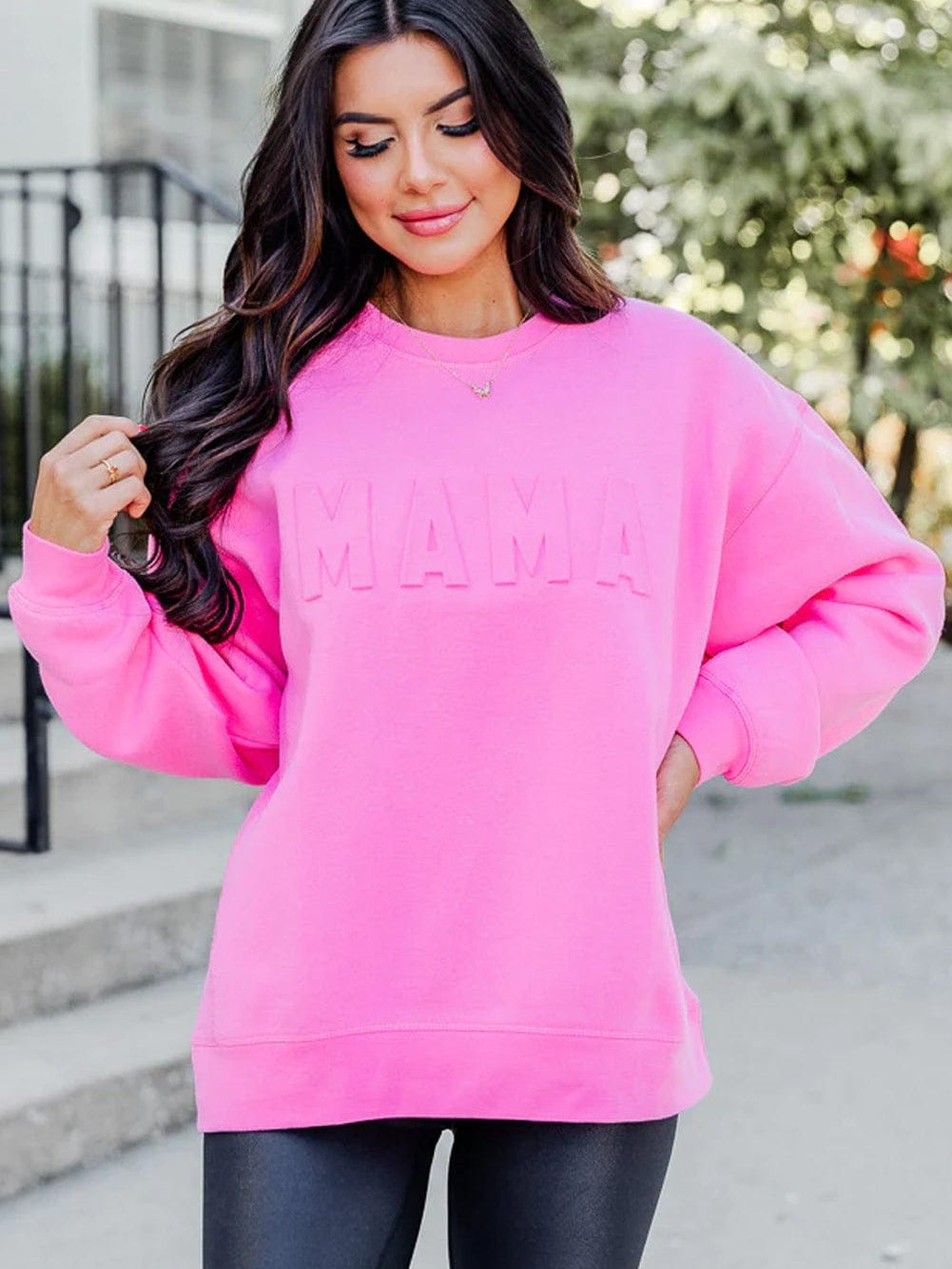 Vibrant Pink MAMA Logo Embossed Cozy Sweatshirt