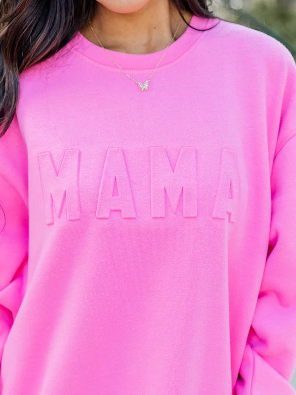 Vibrant Pink MAMA Logo Embossed Cozy Sweatshirt
