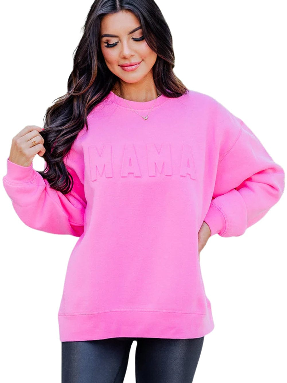 Vibrant Pink MAMA Logo Embossed Cozy Sweatshirt