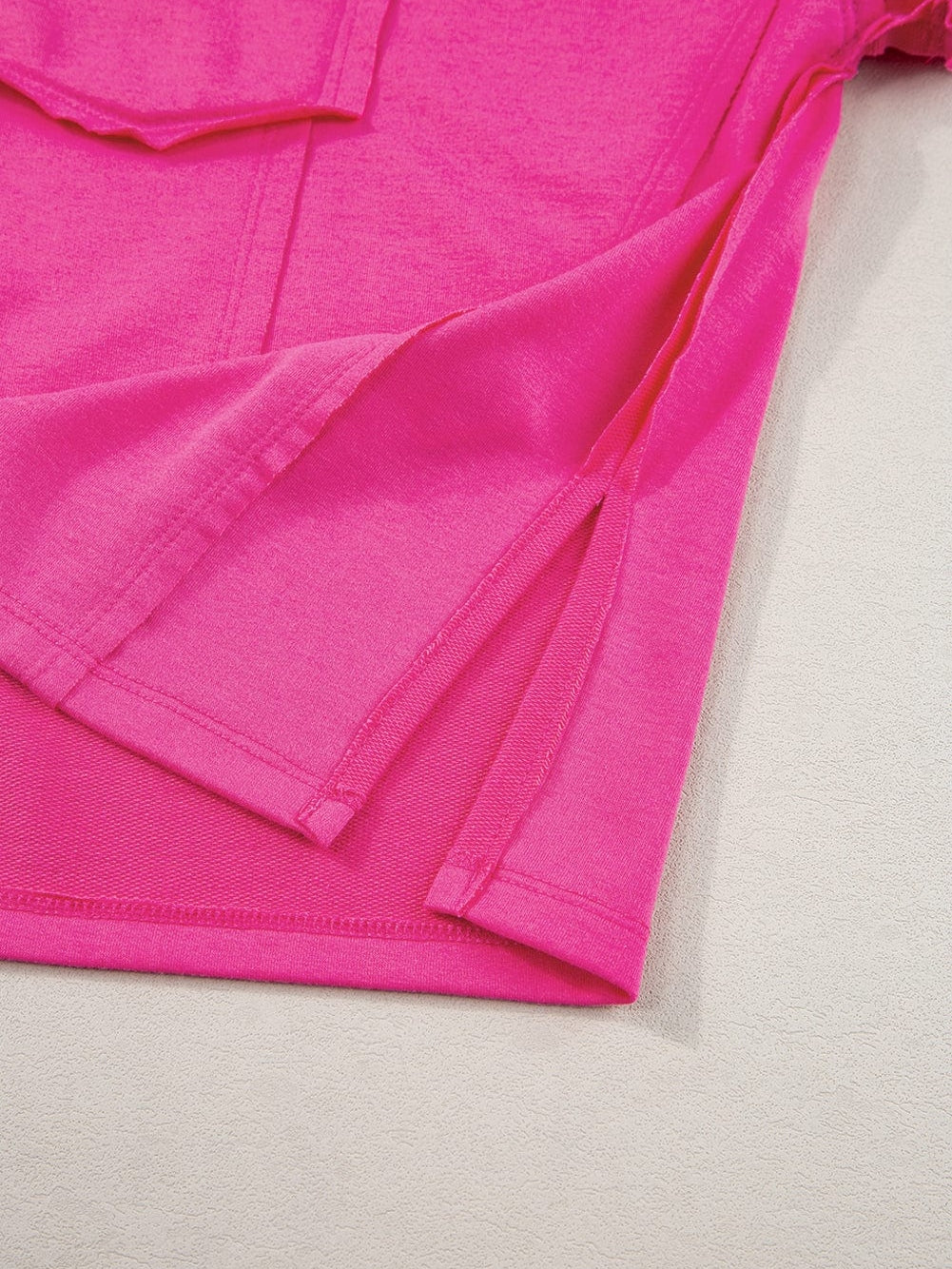 Vibrant Pink Oversized T-shirt with Patched Pocket and Exposed Seam